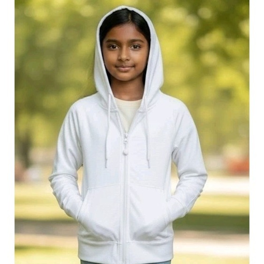Athleta Girl‎ Sunny Days UPF Zip Up White Jacket Thumbholes Back 2 School M 8-10